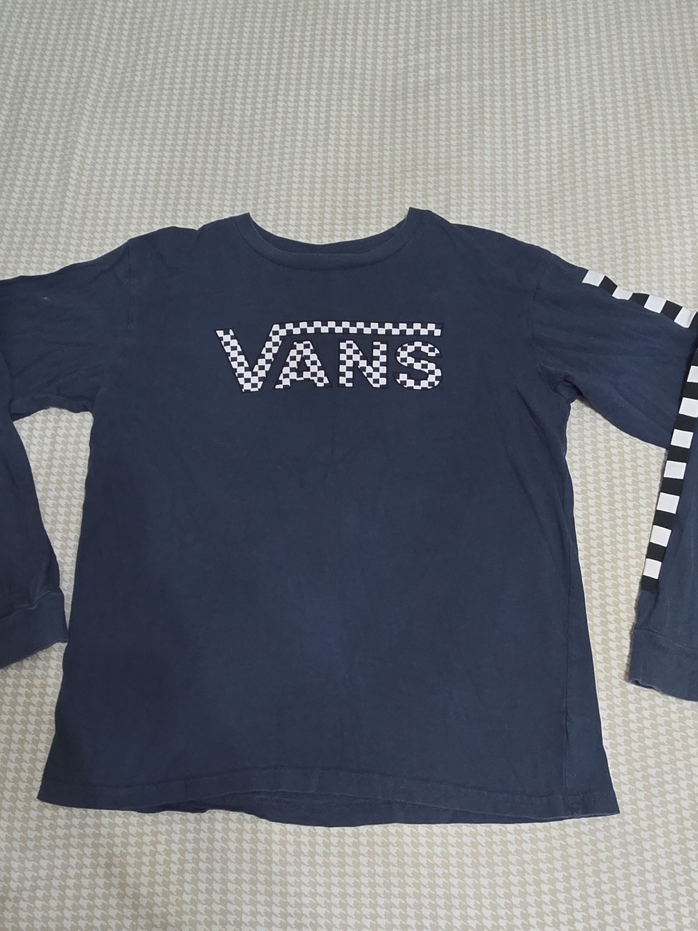 Vans Navy Long Sleeve Tee with White Checkerboard Logo